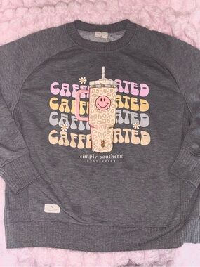 Simply Southern Gray Crewneck 'Caffeinated' Graphic Sweatshirt